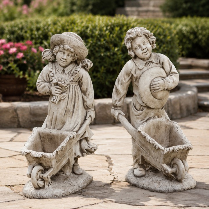 Couple of children with wheelbarrow