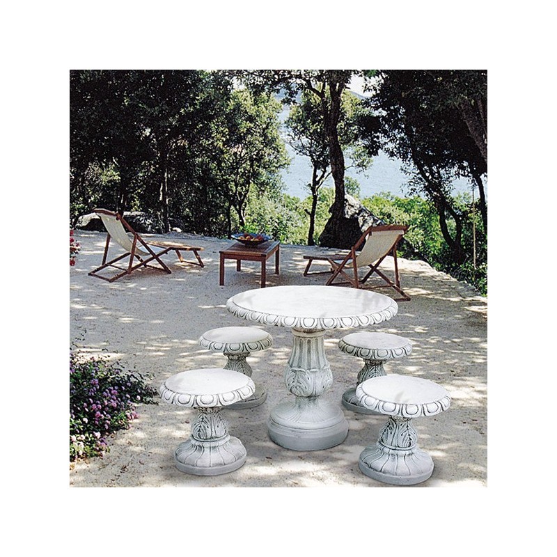 Tavolo economico circolare - arredo da giardino in graniglia di marmo di Carrara al 100% Made in Italy