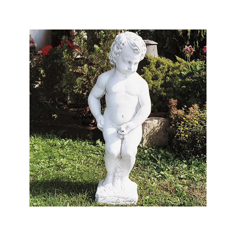 Putto Bruxelles (funzione zampillo) - statua da giardino putto in graniglia di marmo di Carrara 100% Made in Italy