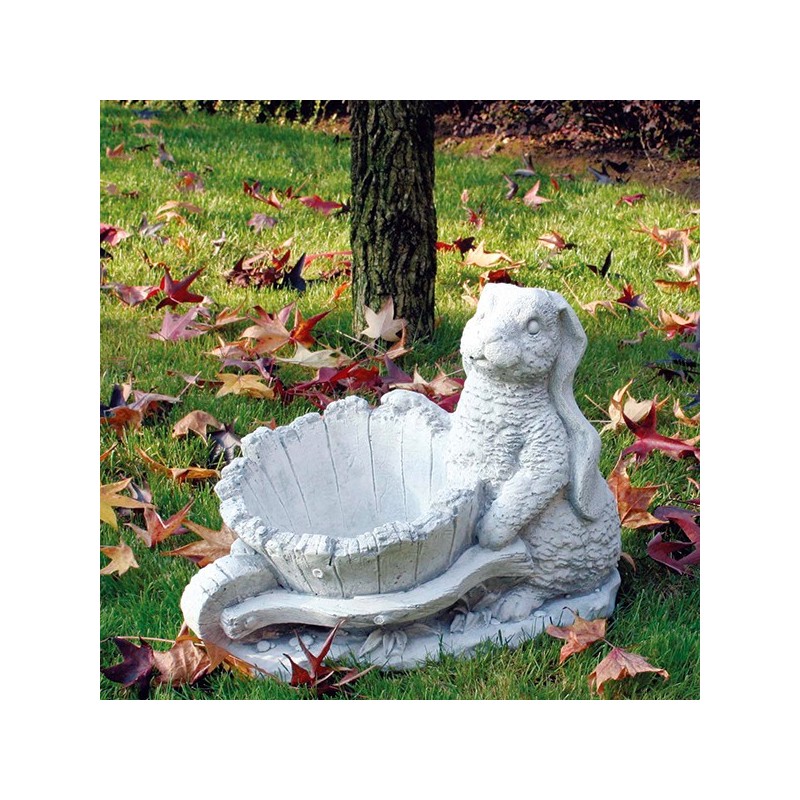 Coniglio con cariola - statue da giardino animali in graniglia di marmo di Carrara