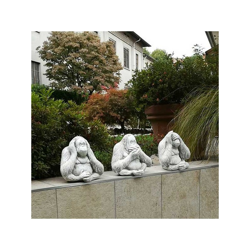 Serie 3 scimmie - arredo da giardino statue da giardino in graniglia di marmo di Carrara