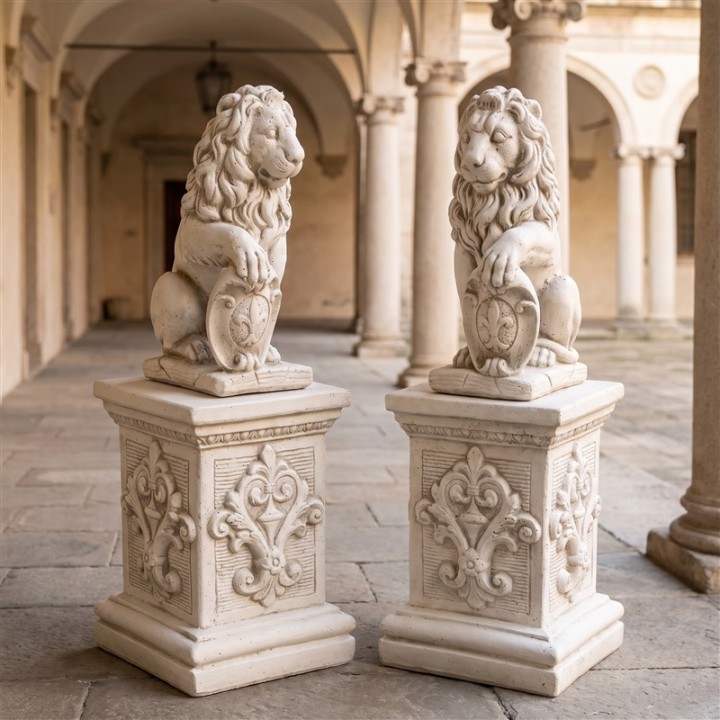 Couple de lions avec bouclier