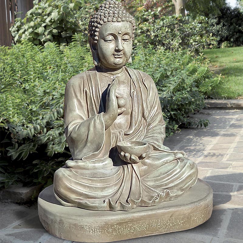 Buddha 6 Garden Statue in Carrara marble grit and white cement