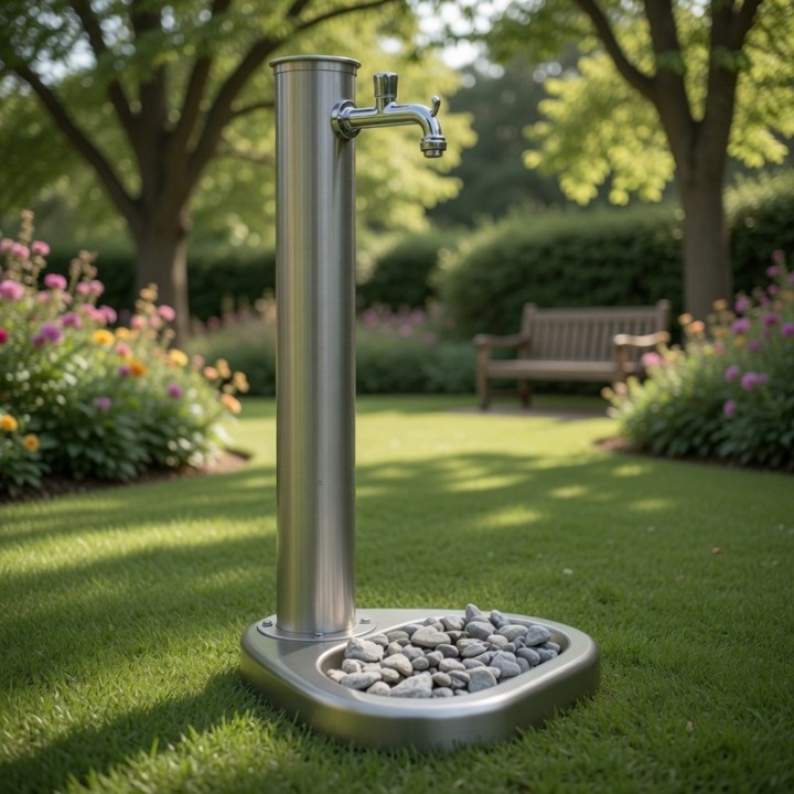 mod. Adele-Gartenbrunnen aus Edelstahl mit Hahn