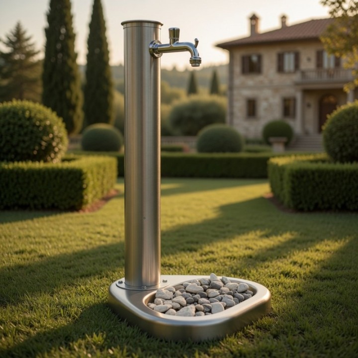 mod. Adele-Gartenbrunnen aus Edelstahl mit Hahn