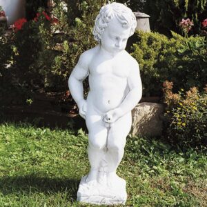 Putto Bruxelles (funzione zampillo) - statua da giardino putto in graniglia di marmo di Carrara 100% Made in Italy